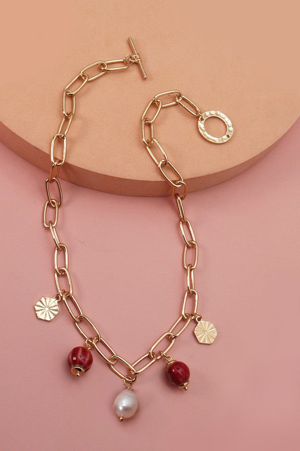 Porcelain Bead Link Chain Necklace