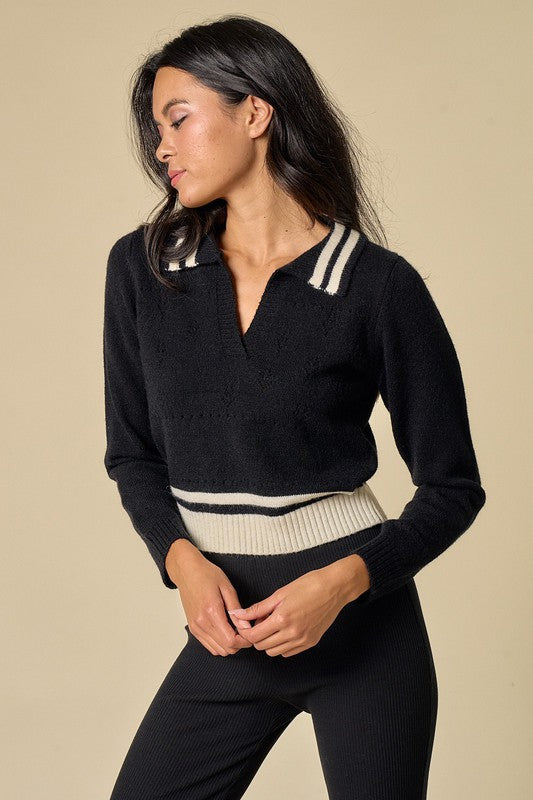 Contrast Collar Stripe Sweater