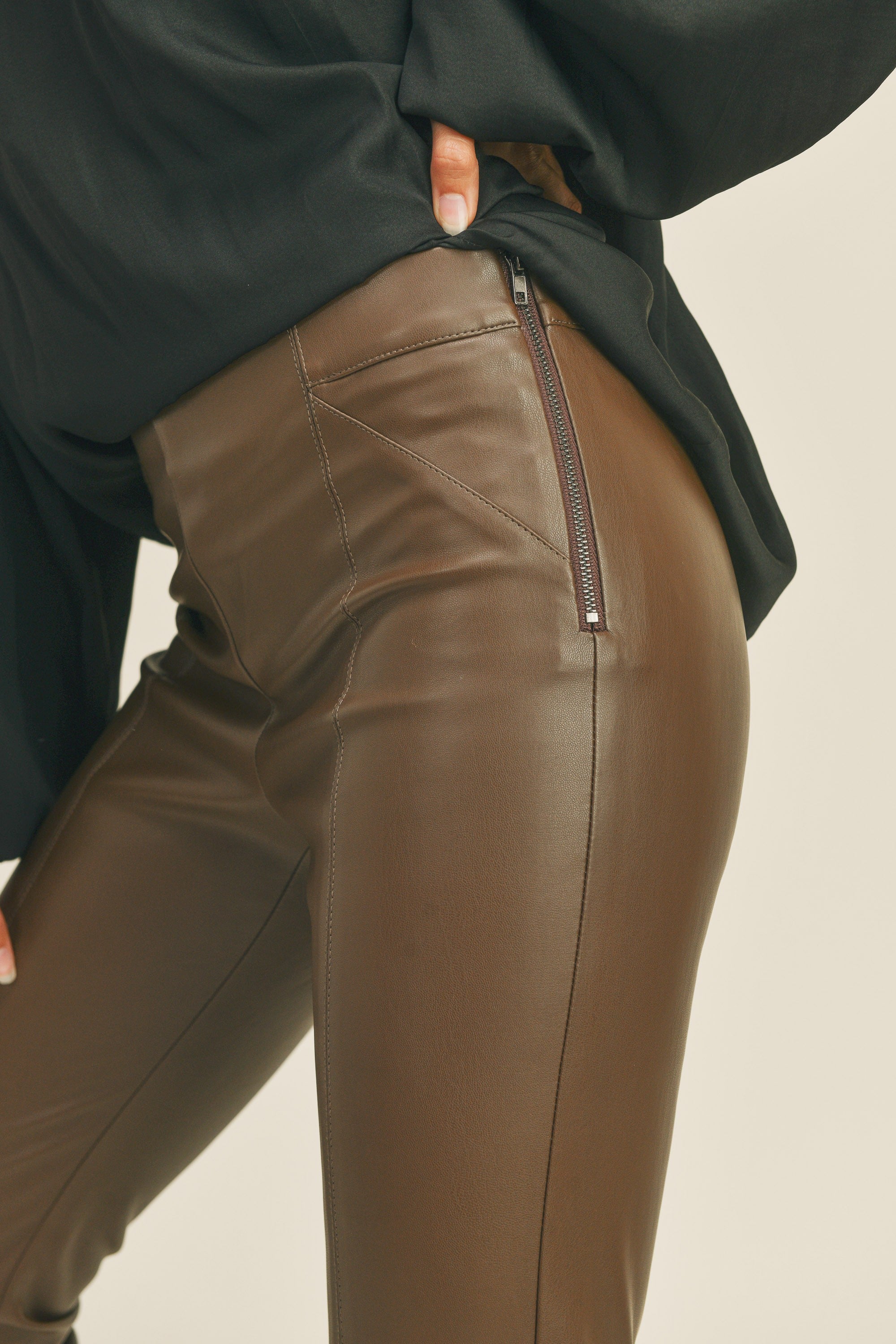 Faux Leather Zip Pants
