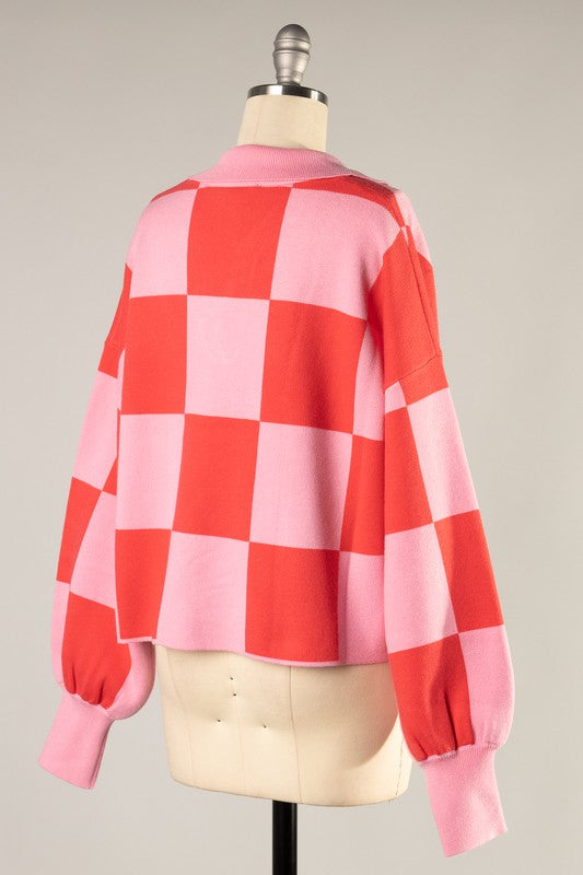 Ava Checkered Cropped Sweater