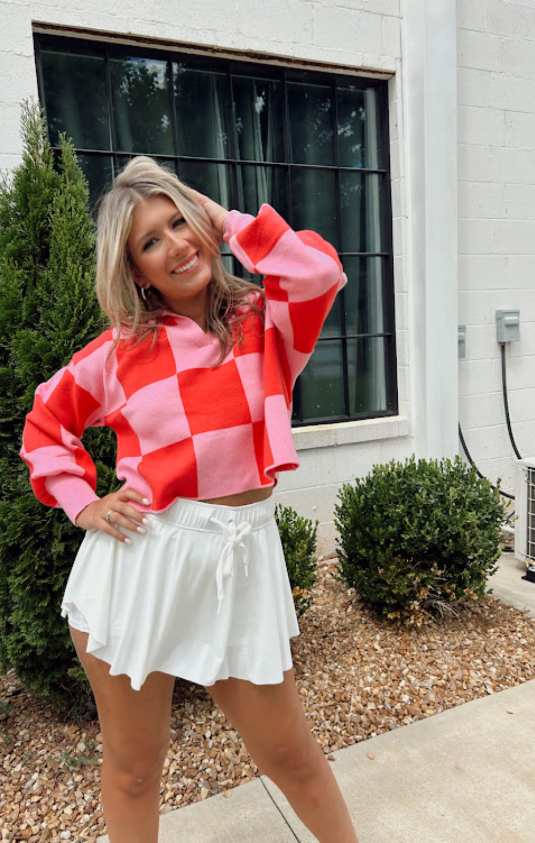 Ava Checkered Cropped Sweater