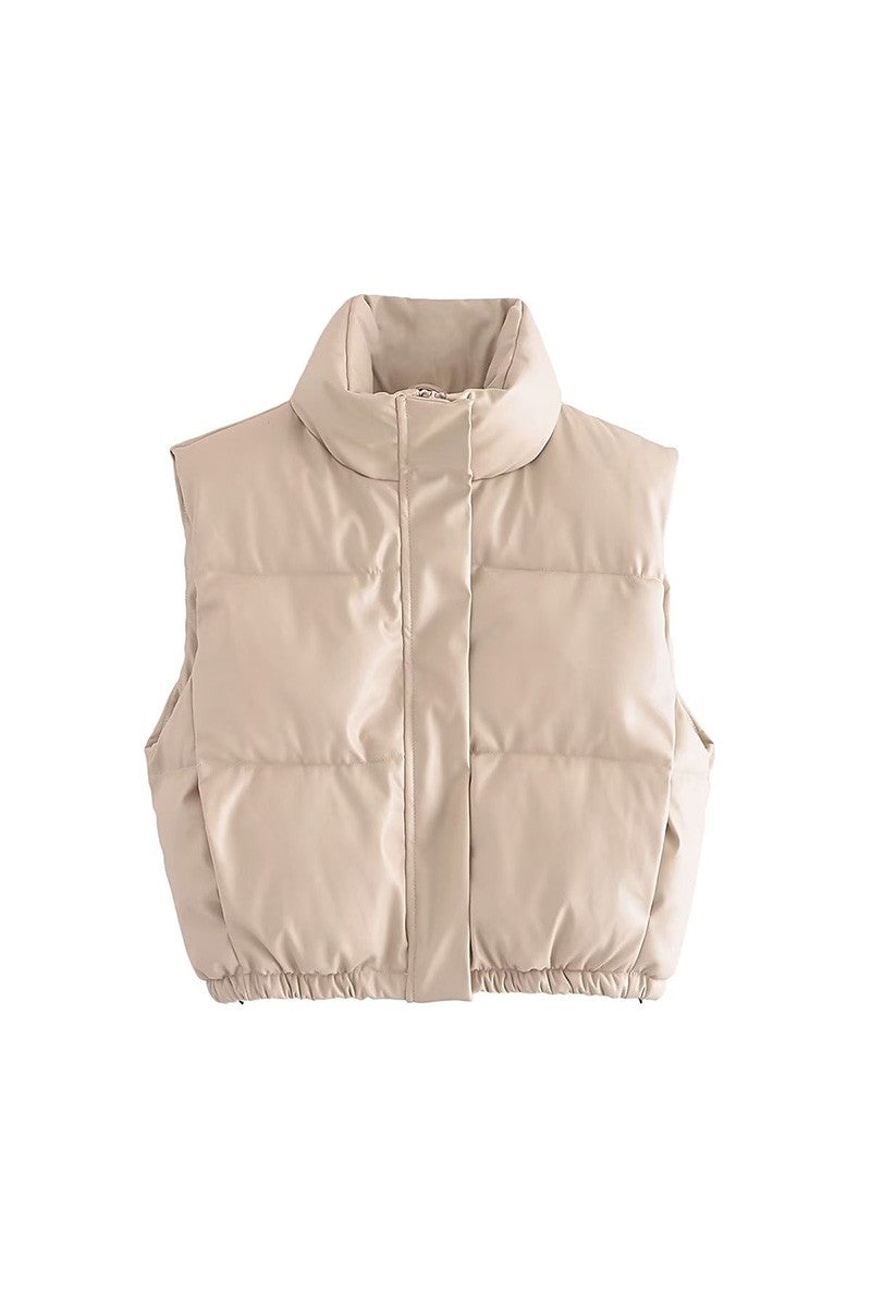 Cropped Pleather Puffer Vest