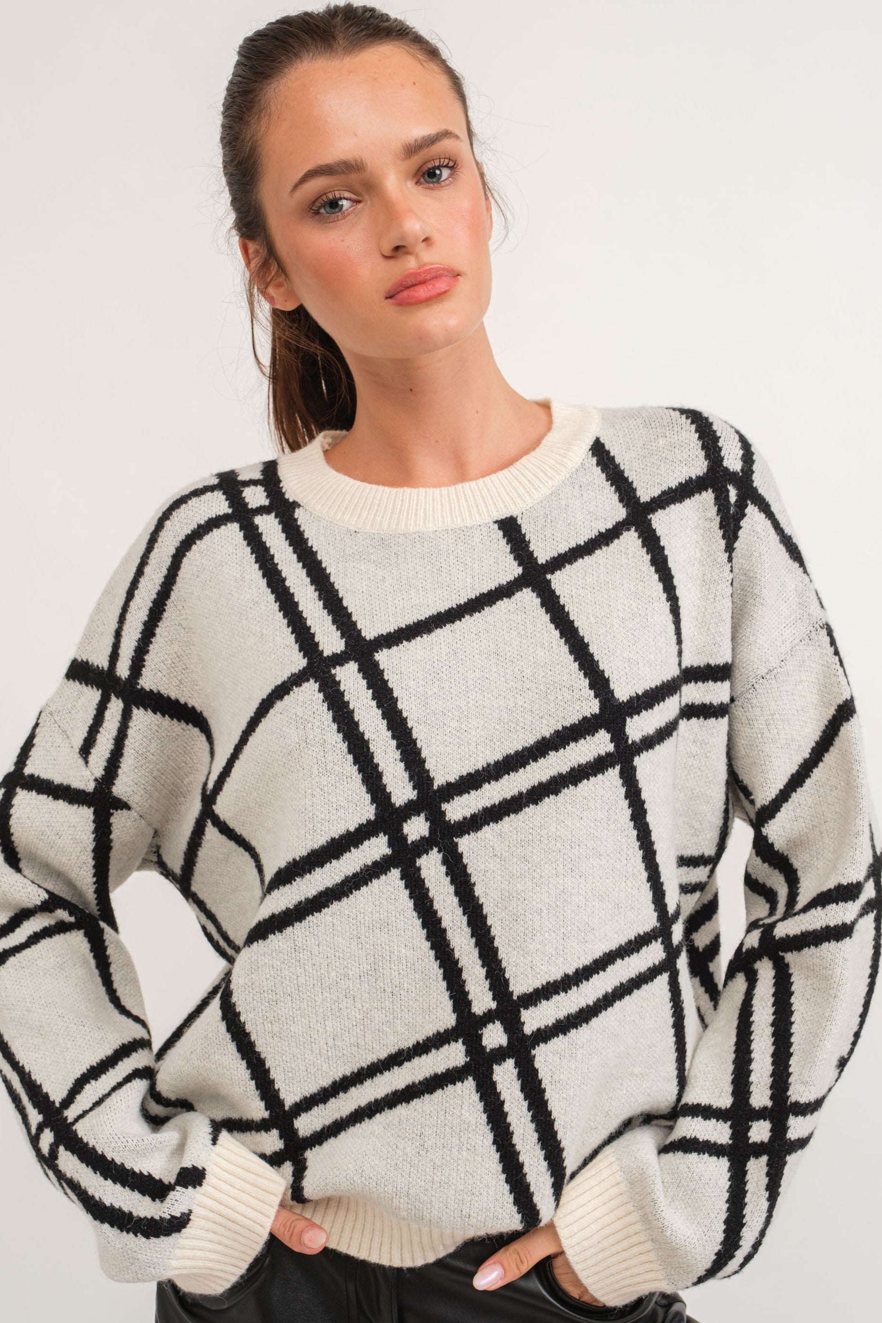 Ava Loose Fit Plaid Knit Pullover