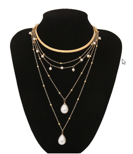 Multi Layer Pearl Chain Necklace