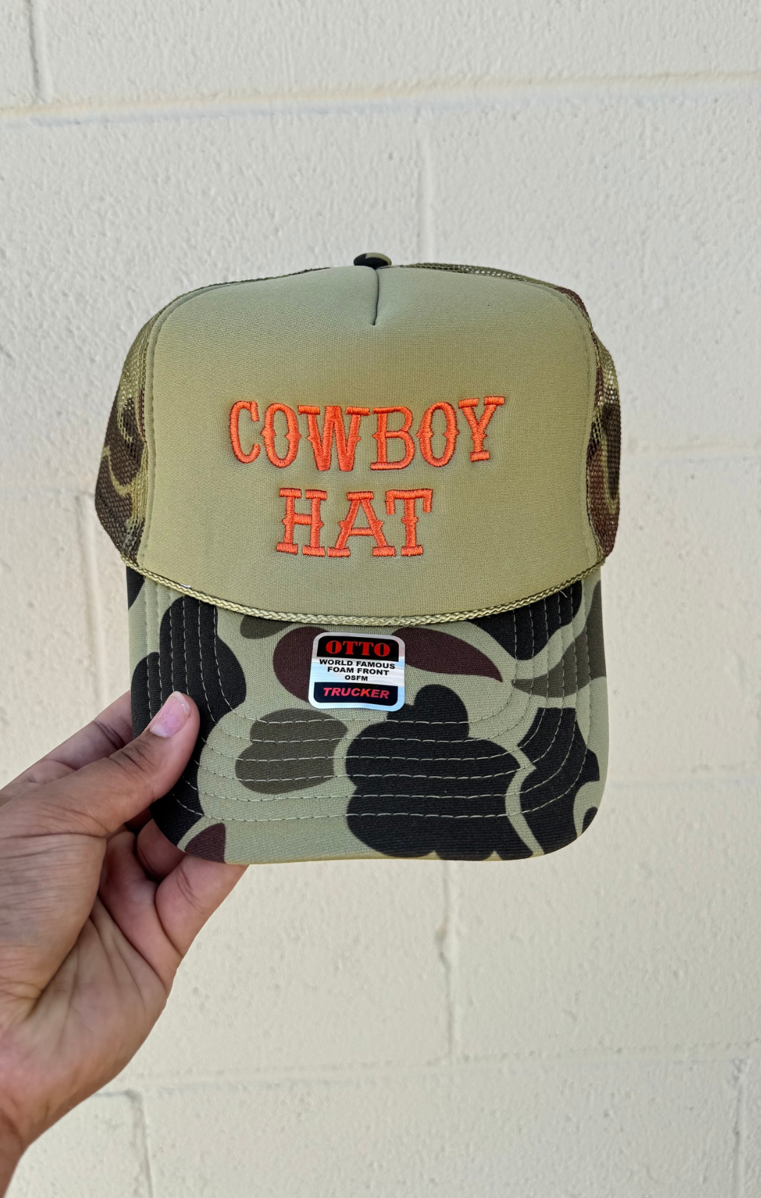 Camo/Olive Cowboy Embroidery Trucker