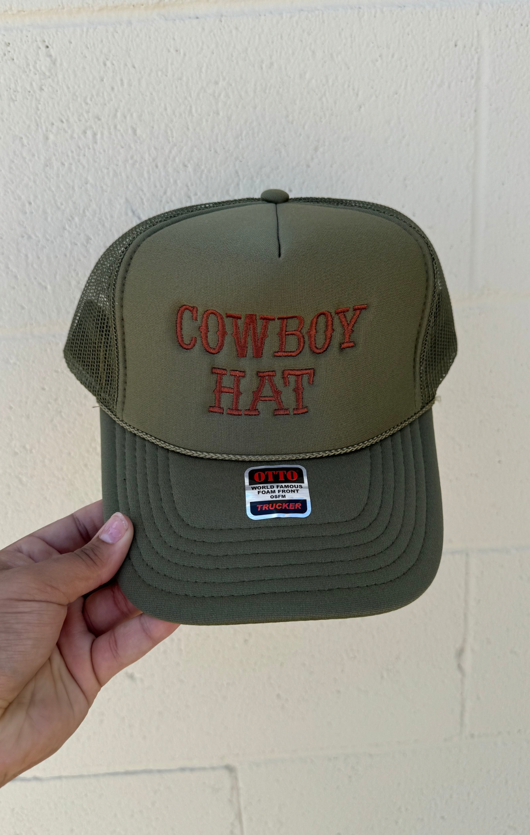 Olive Cowboy Embroidery Trucker