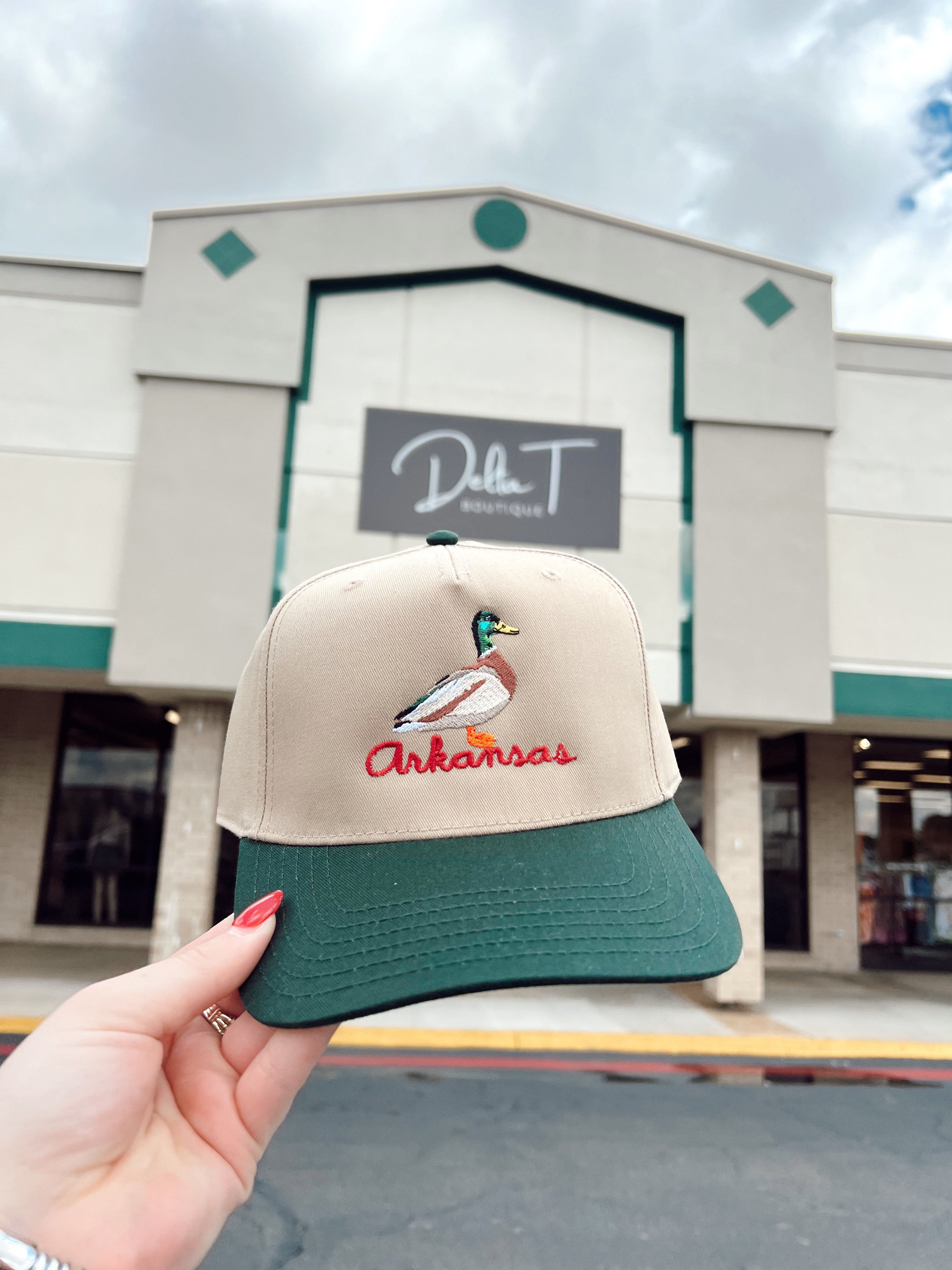Green Arkansas Embroidered Duck Canvas Hat