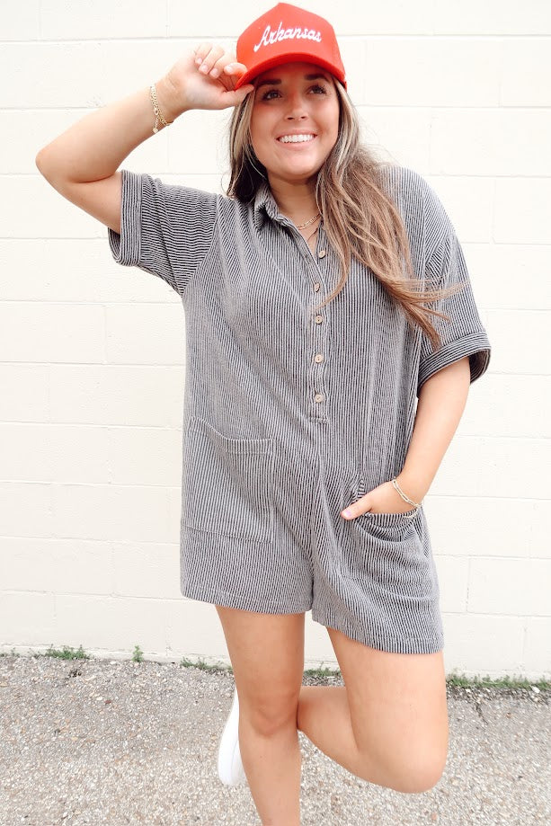 Ribbed Button Down Romper