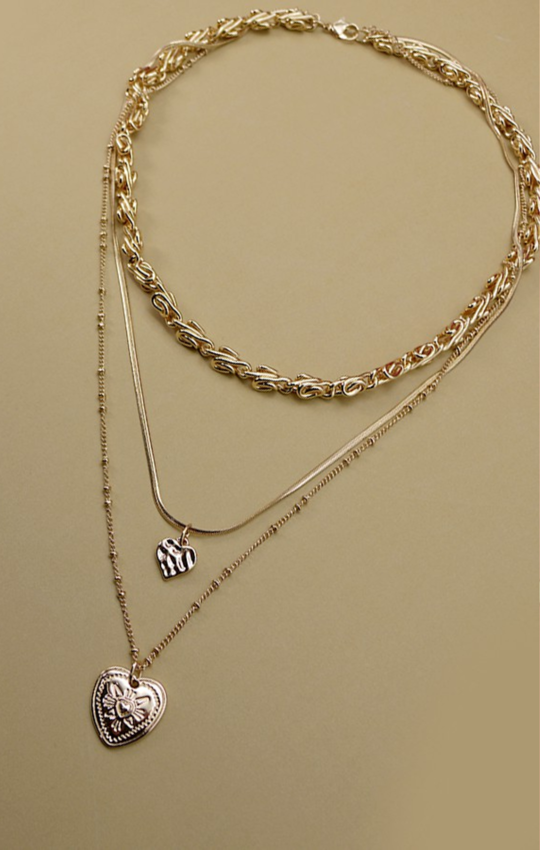 Double Heart Charm Layer Necklace