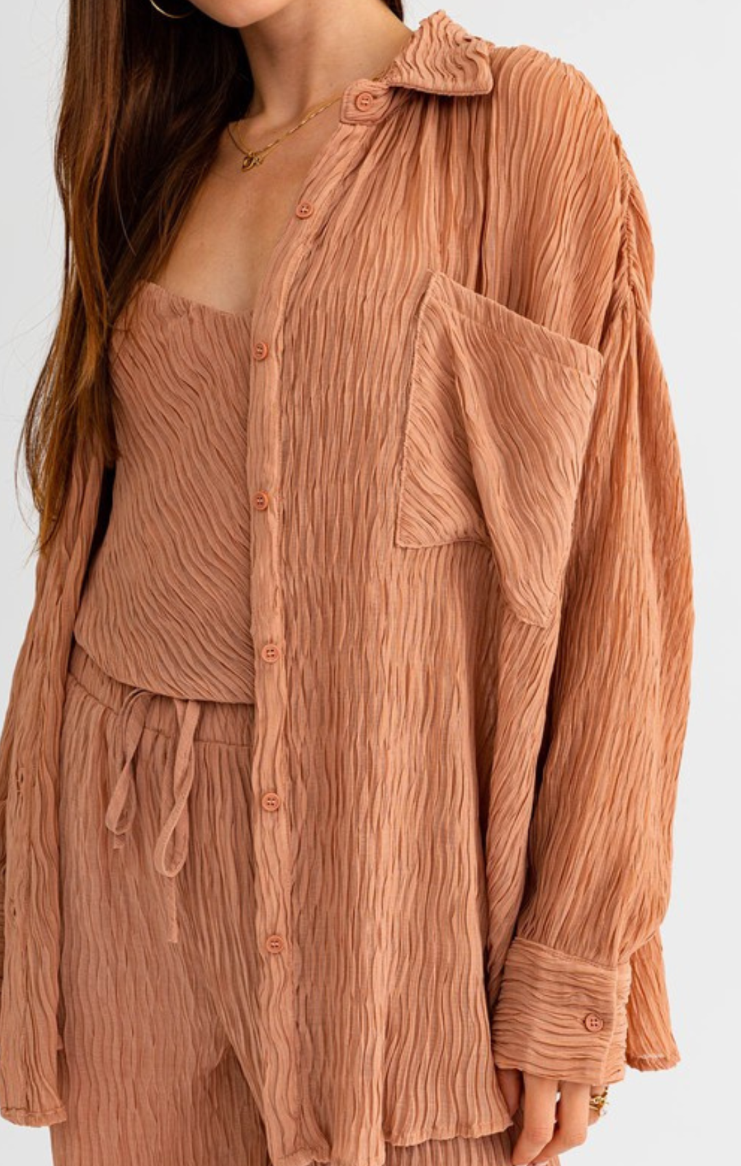 Pleated Oversize Button Shirt