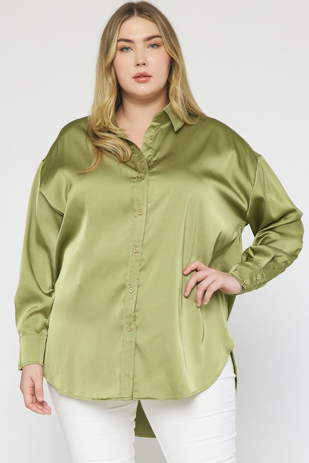 Satin Button Up Collared Top