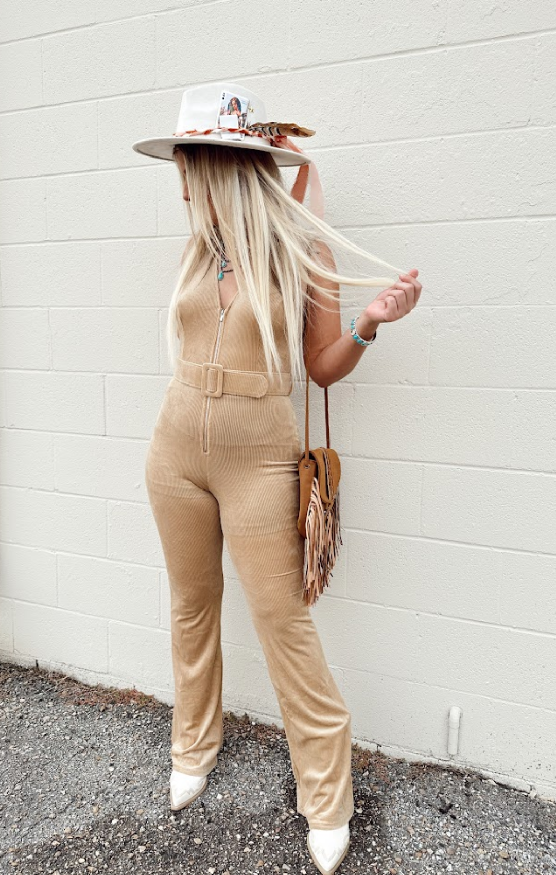 Belted Collar Corduroy Jumpsuit