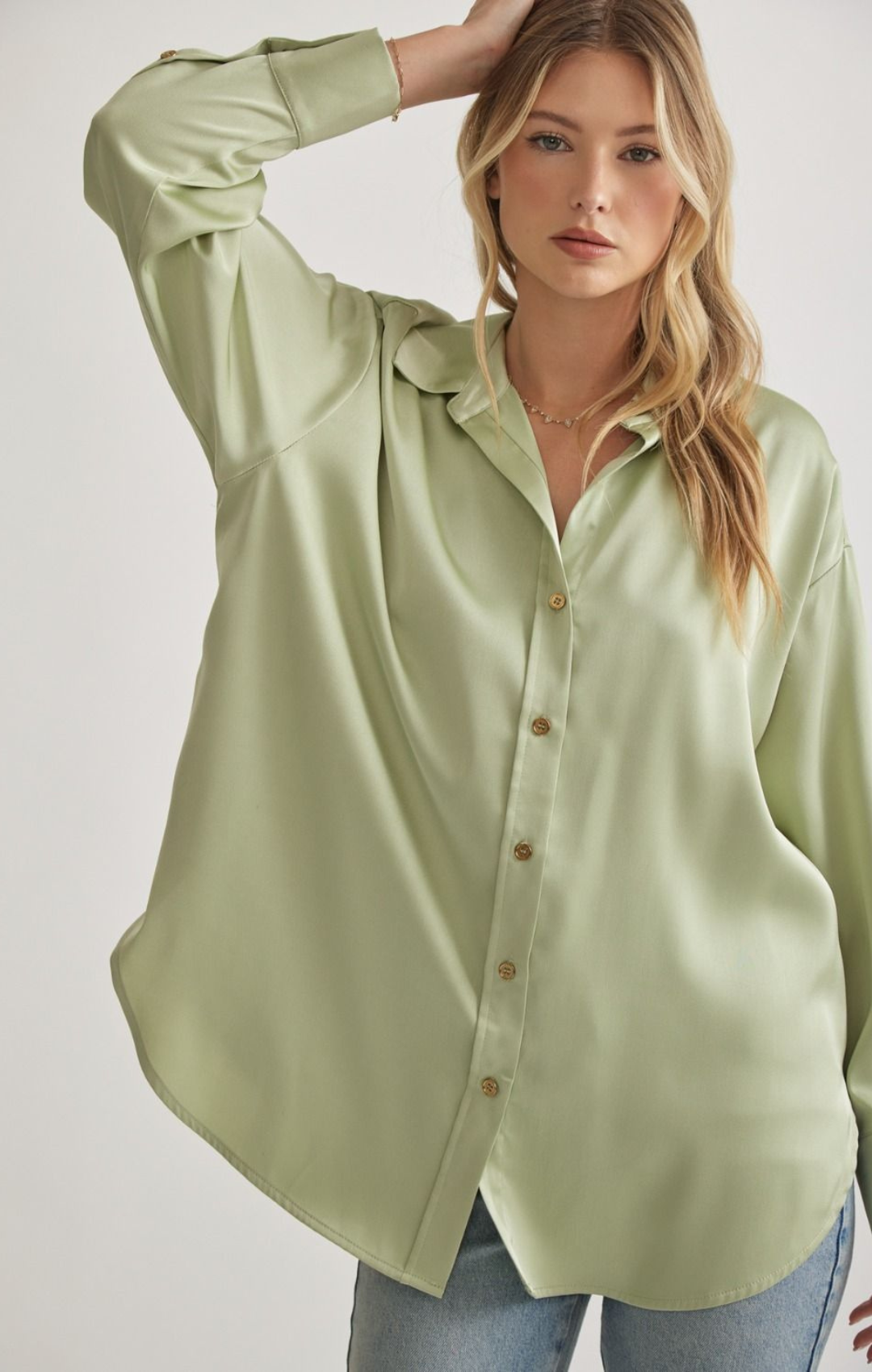 Satin Button Up Collared Top
