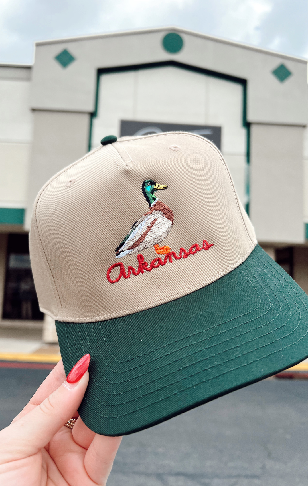 Green Arkansas Embroidered Duck Canvas Hat
