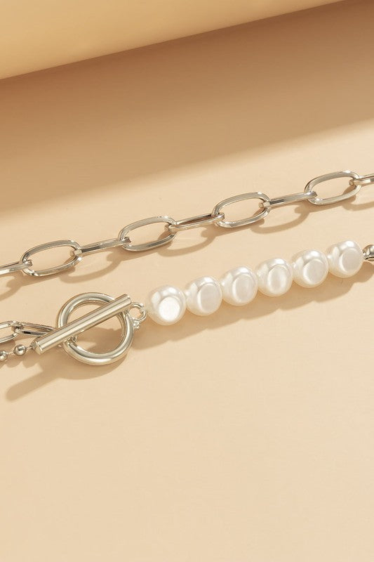 Silver Pearl Braided Necklace