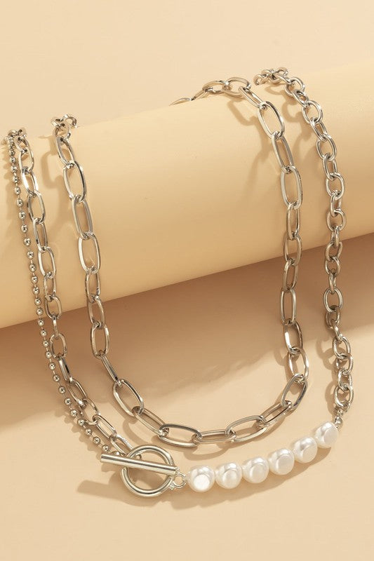 Silver Pearl Braided Necklace